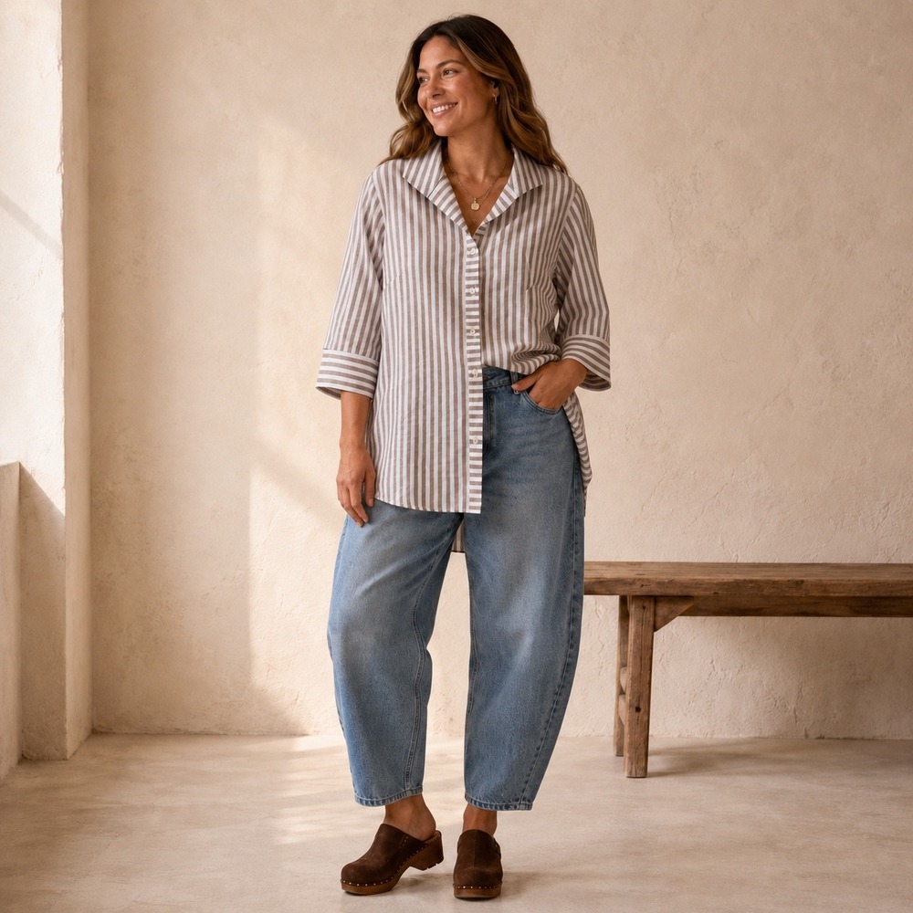 NWT Foxcroft 14W Linen Blend Striped Shirt Coastal Quiet Luxury Tunic